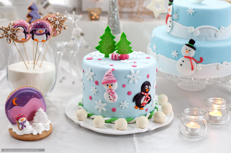 Blue Cake with Snowman