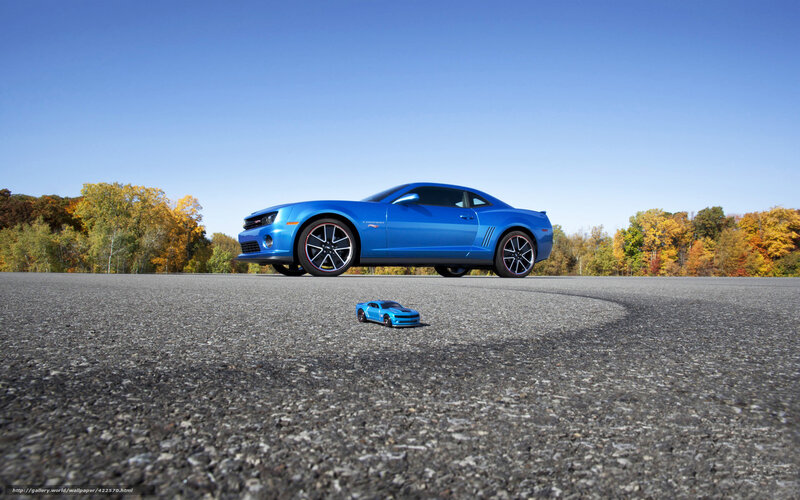 Blue Camaro and toy car