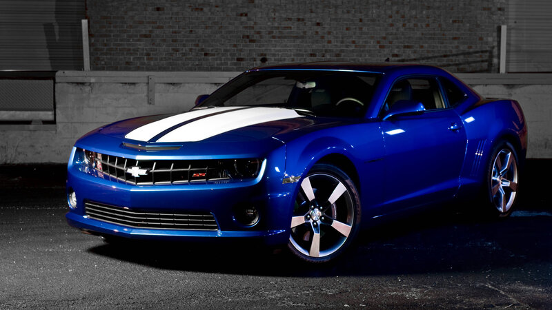 Blue Camaro Car — Dramatic, Night, Photograph