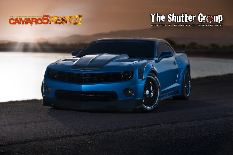 Blue Camaro Car — Dramatic, Sunset