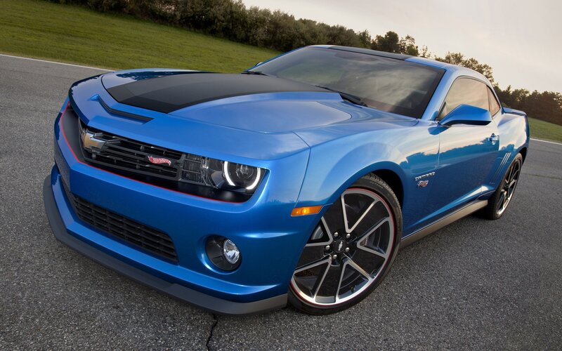 Blue Camaro Car — Dynamic, Sunset
