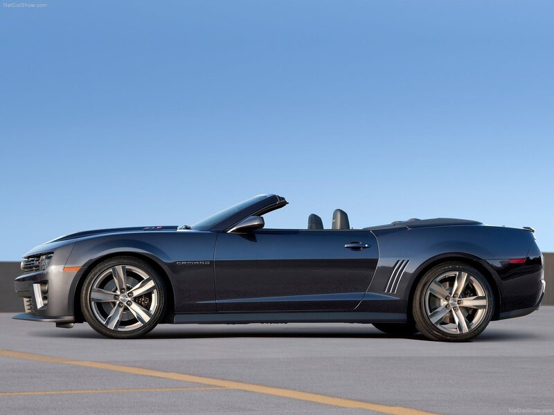 Blue Camaro convertible side view