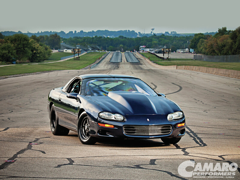 Blue Camaro on Track
