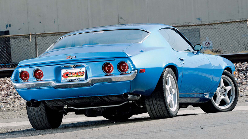 Blue Camaro Z28 rear view