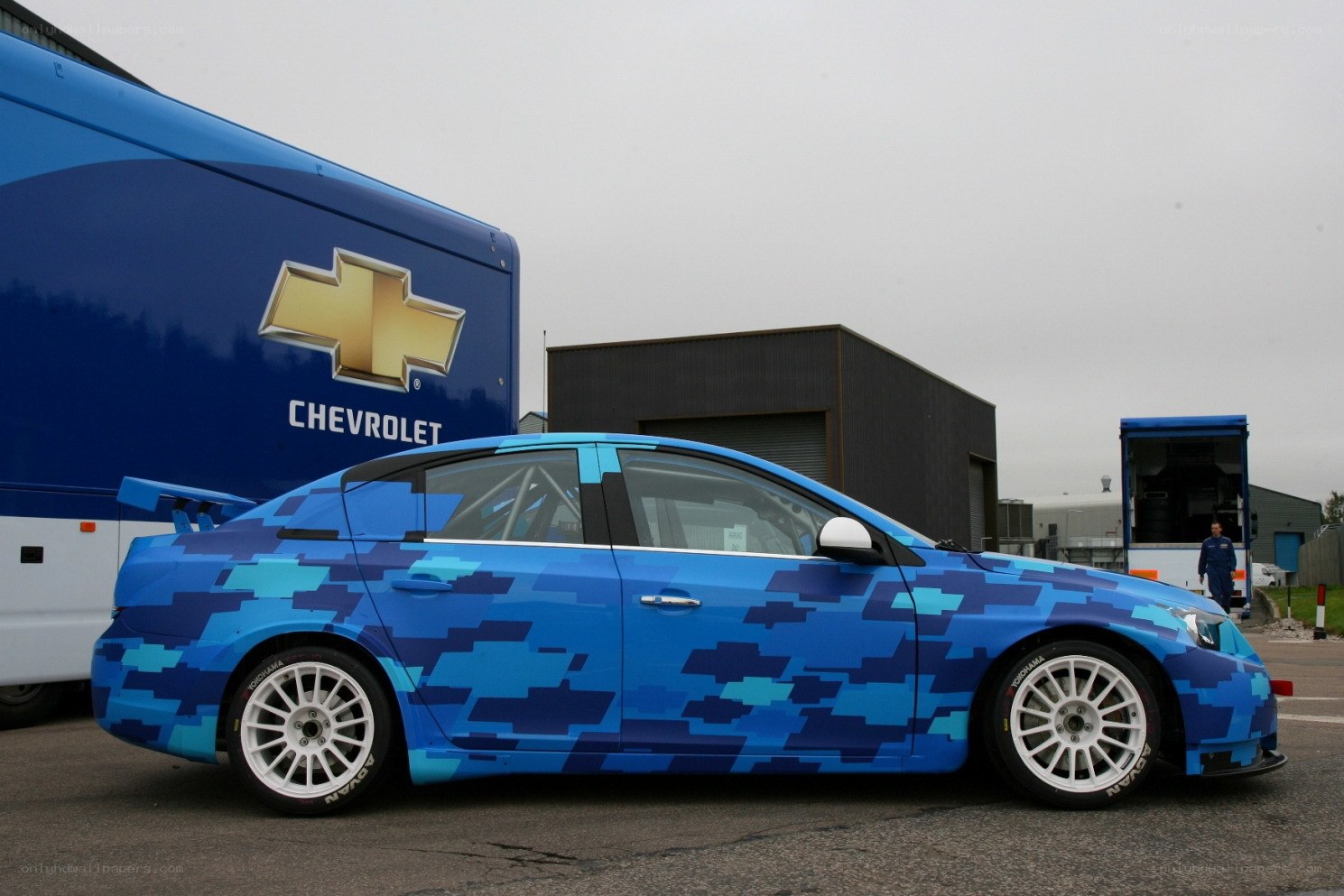 Blue camo race car