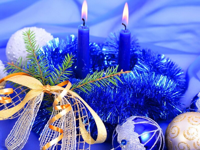 Blue Candle Arrangement — Festive, Winter, Photograph