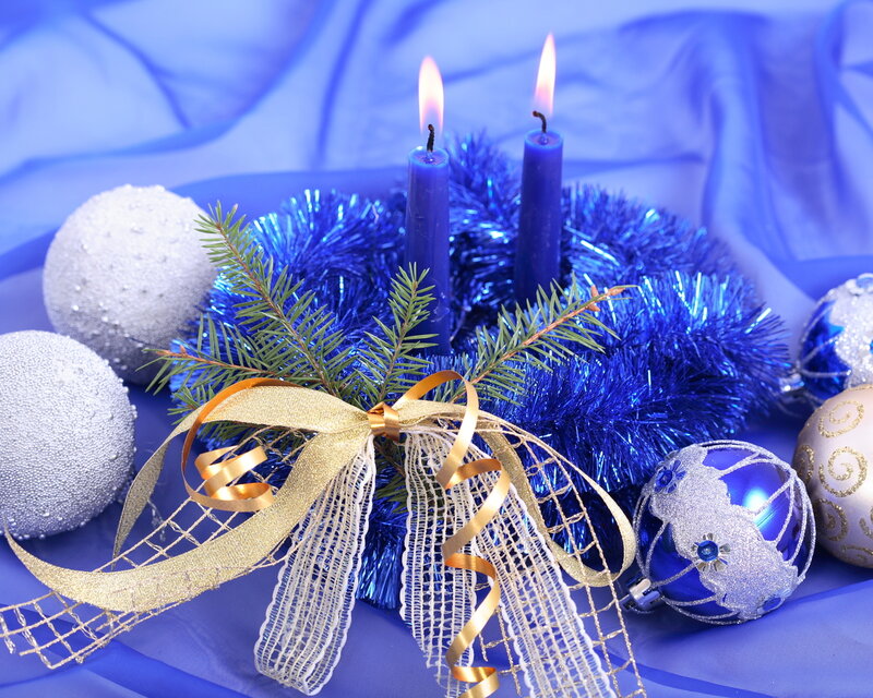 Blue Candle Arrangement — Festive, Winter