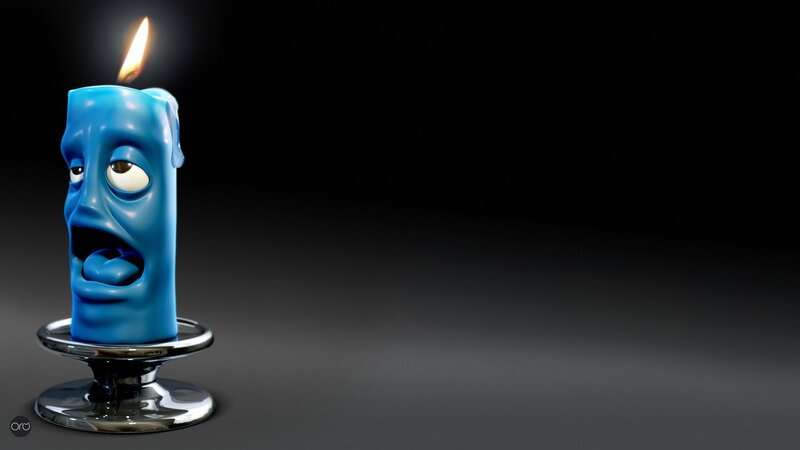 blue candle with face