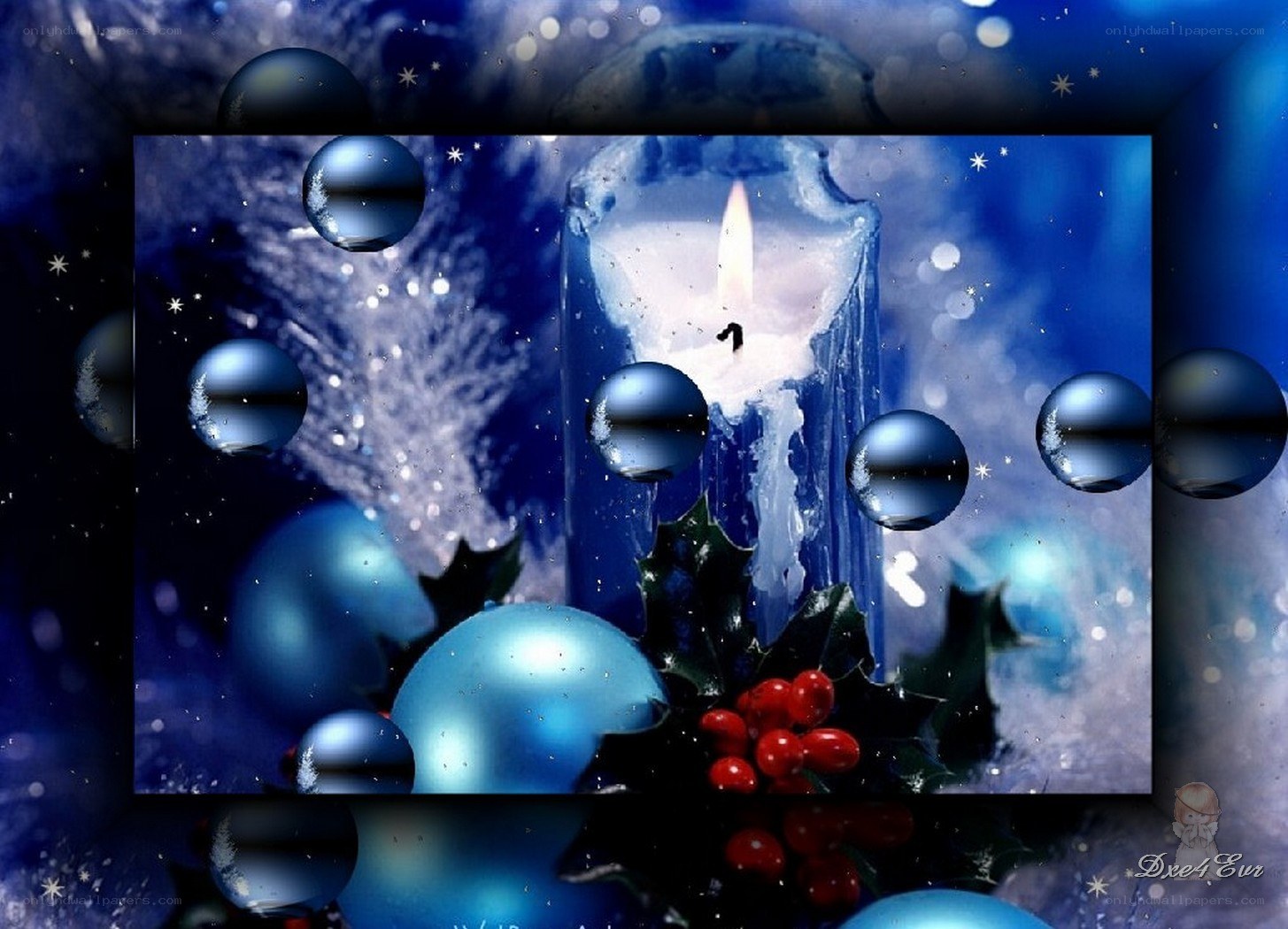 Blue candle with ornaments