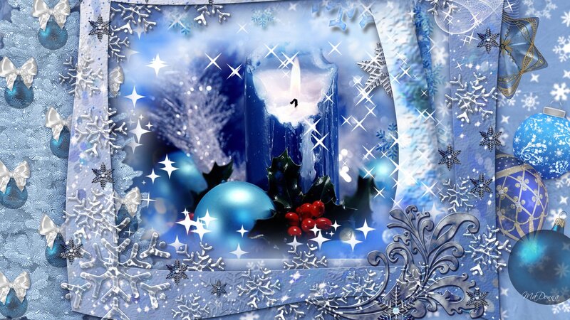 Blue Candle with Ornaments — Festive
