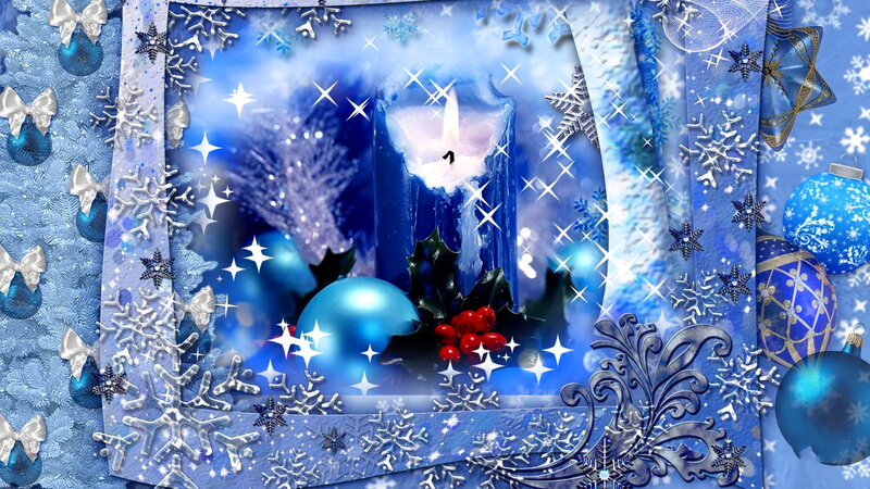 Blue Candle with Ornaments — Festive, Winter, Digital Art