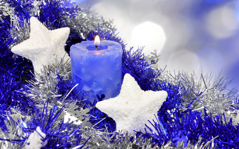 Blue Candle with Stars — Festive