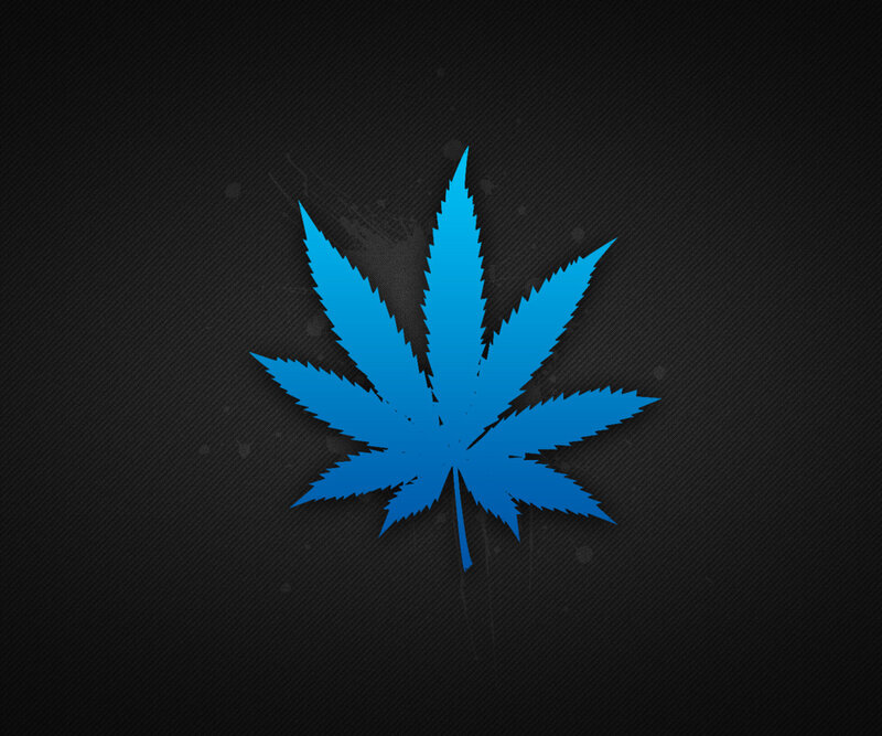blue cannabis leaf on dark background