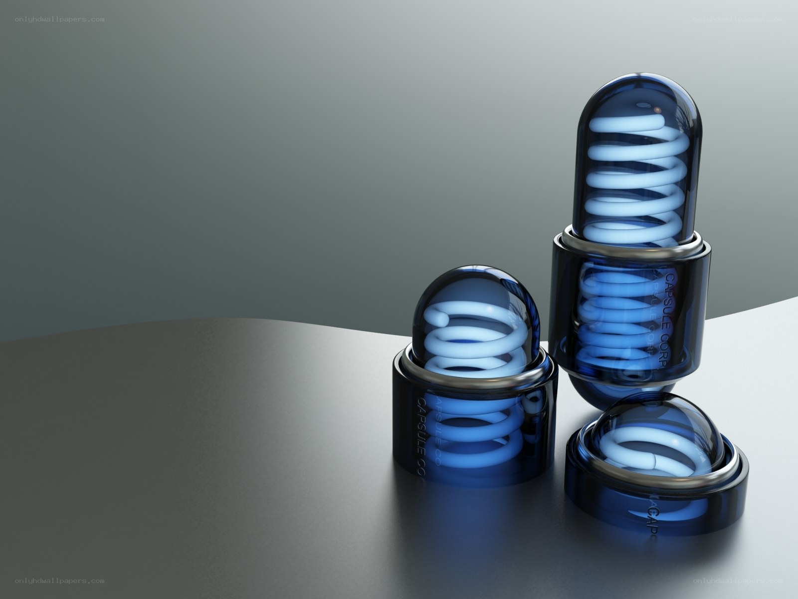 blue capsule lamps on table