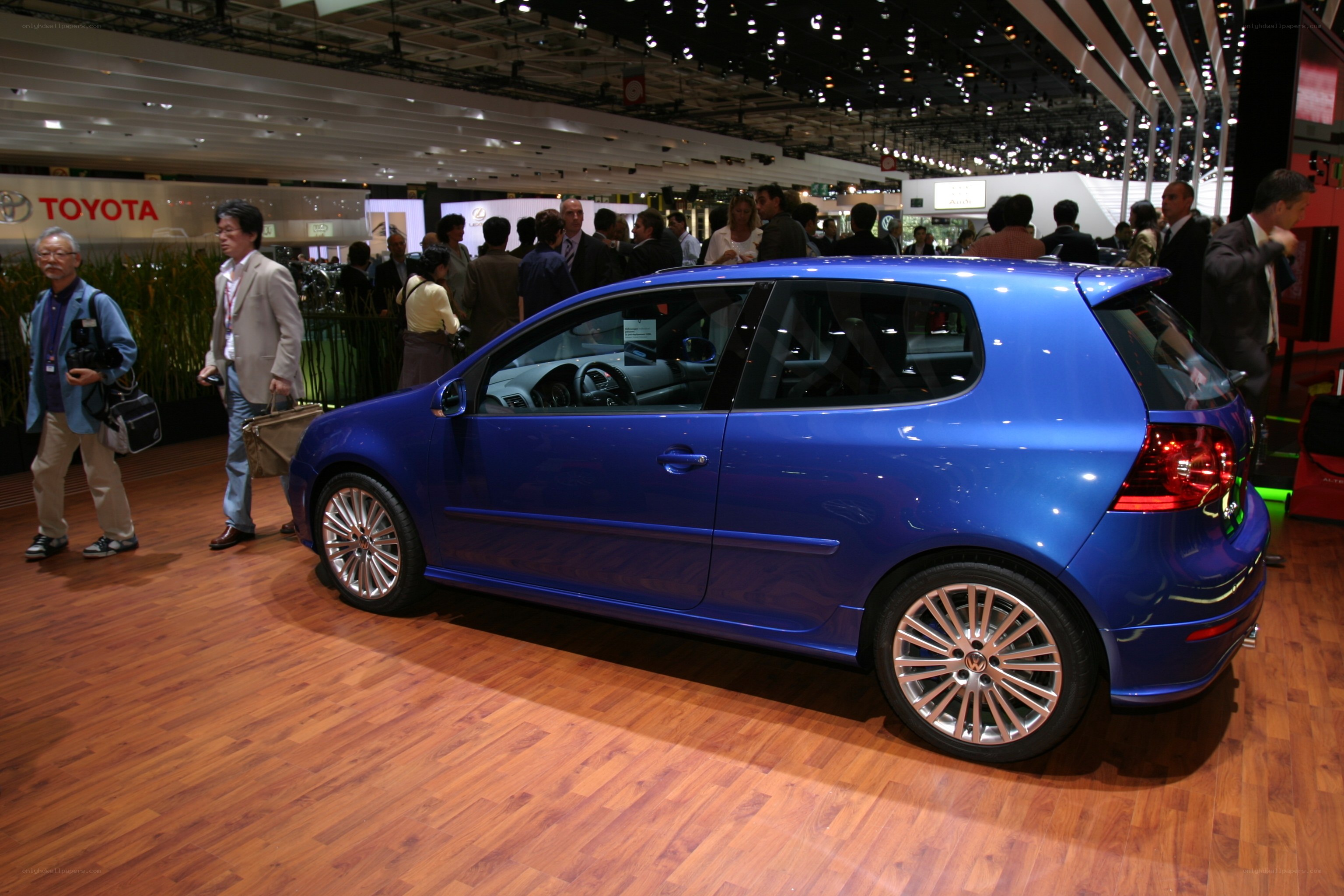 Blue car at auto show