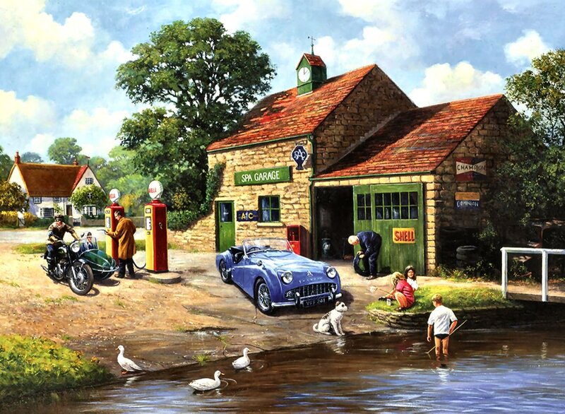 Blue Car at Garage