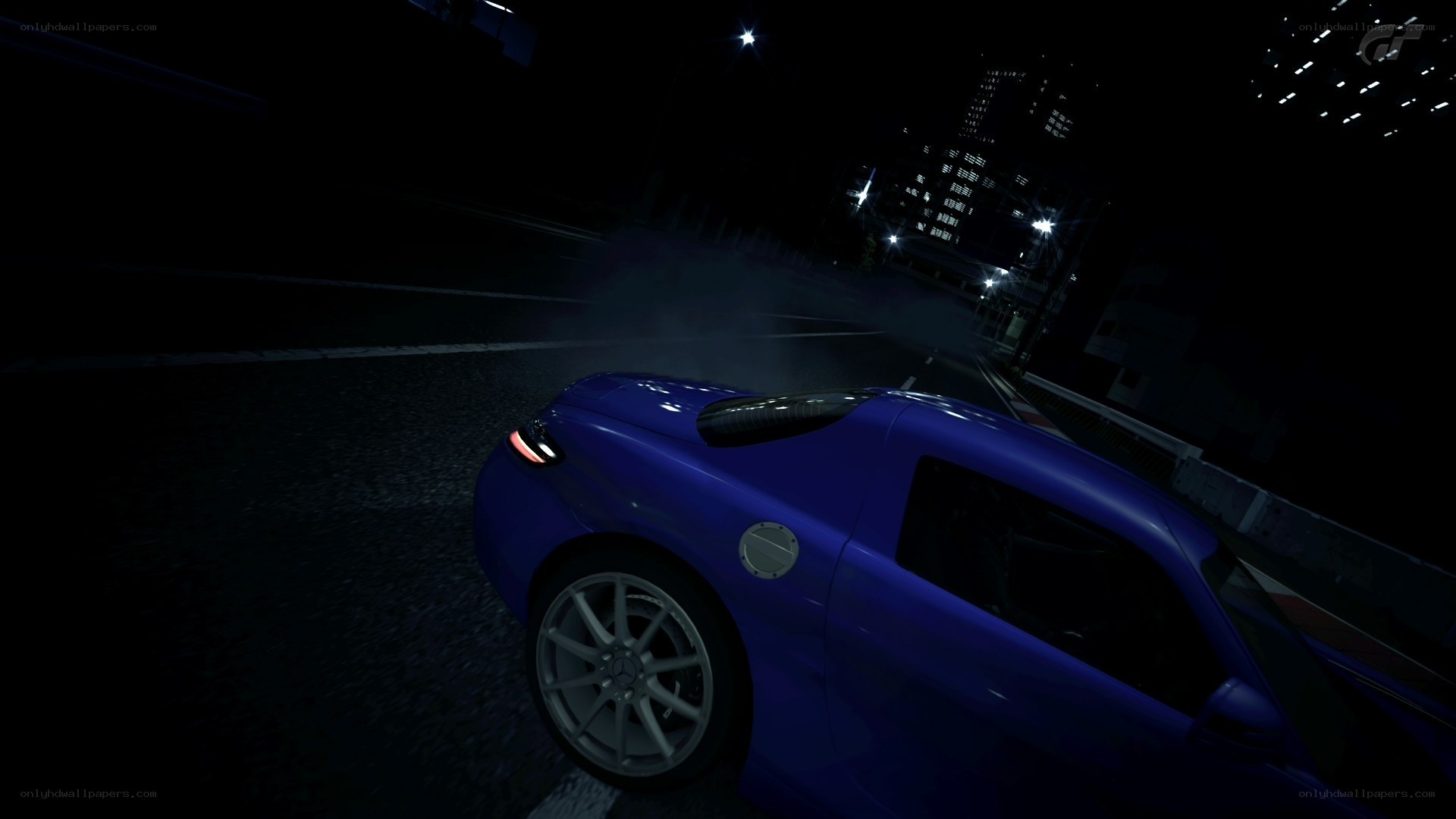 blue car at night