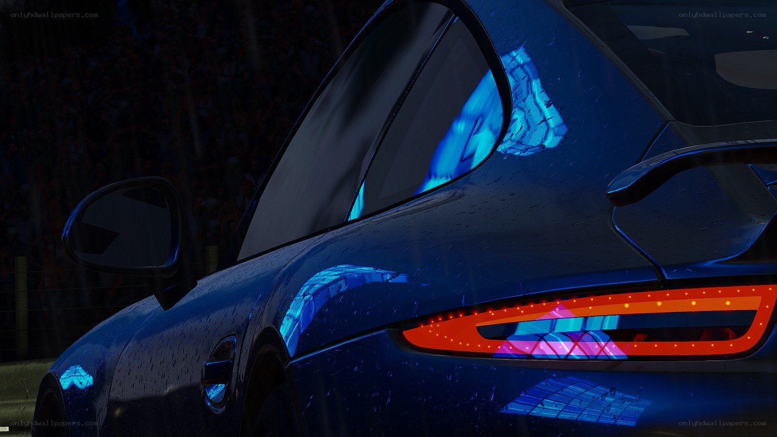 blue car at night