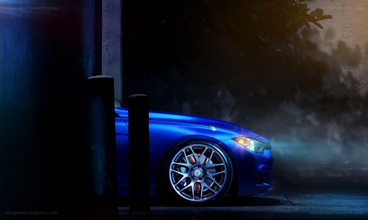 blue car at night