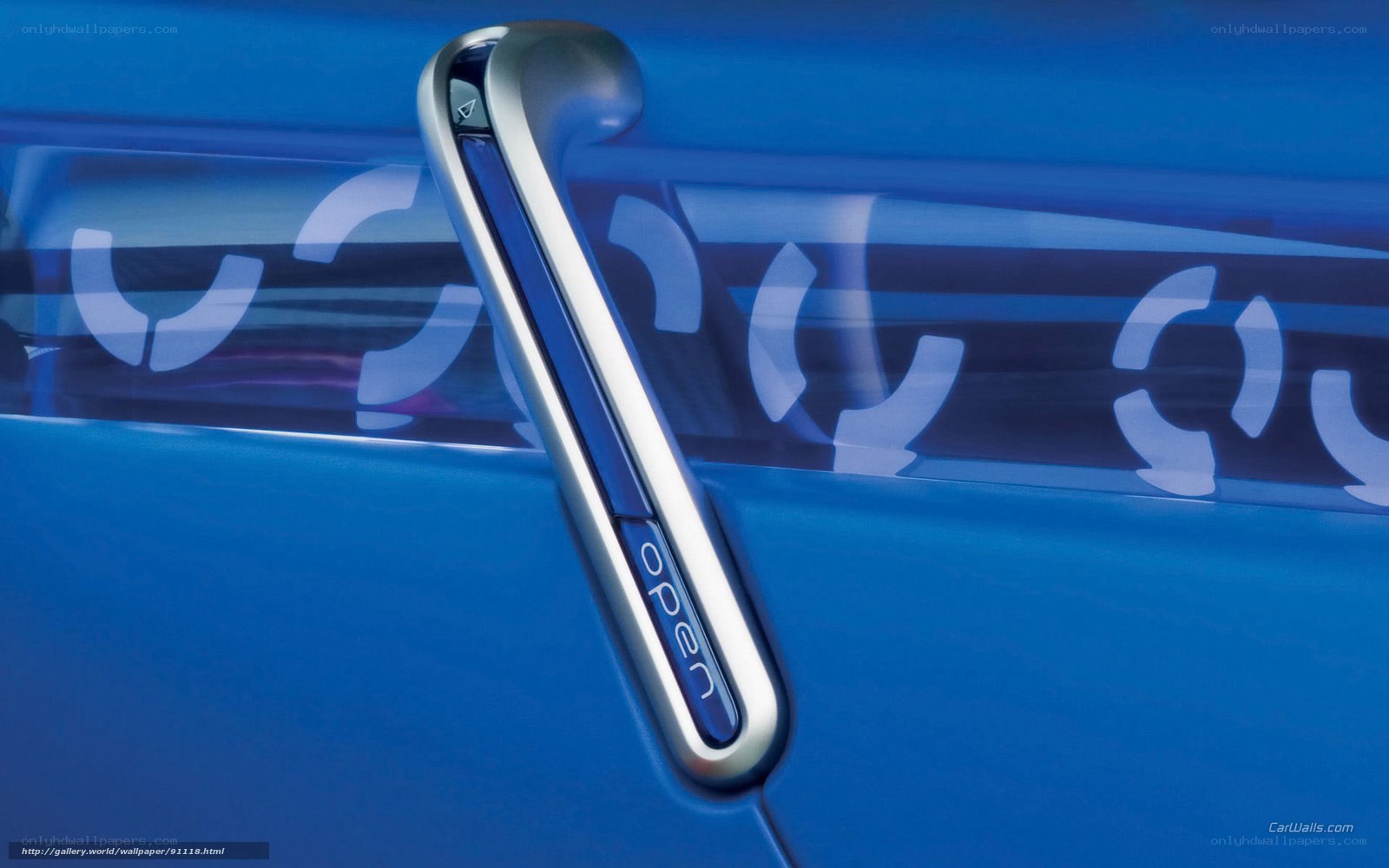 Blue car door handle close-up