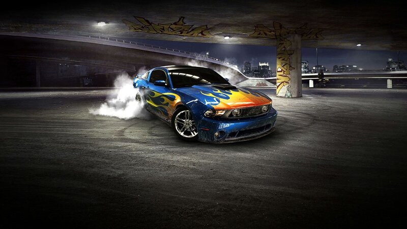 Blue Car Drifting — Dramatic, Night
