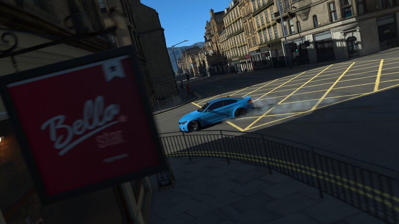 Blue Car Drifting — Dynamic, Afternoon, 3d Render, Sign