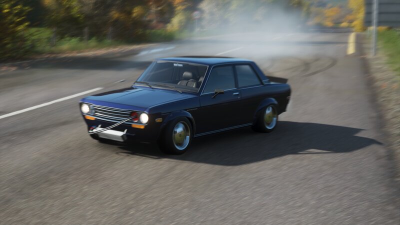 Blue Car Drifting — Dynamic, Autumn
