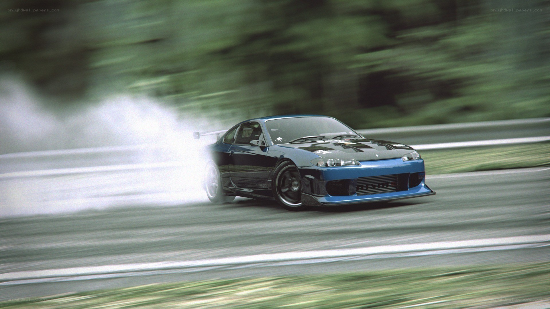 blue car drifting on track