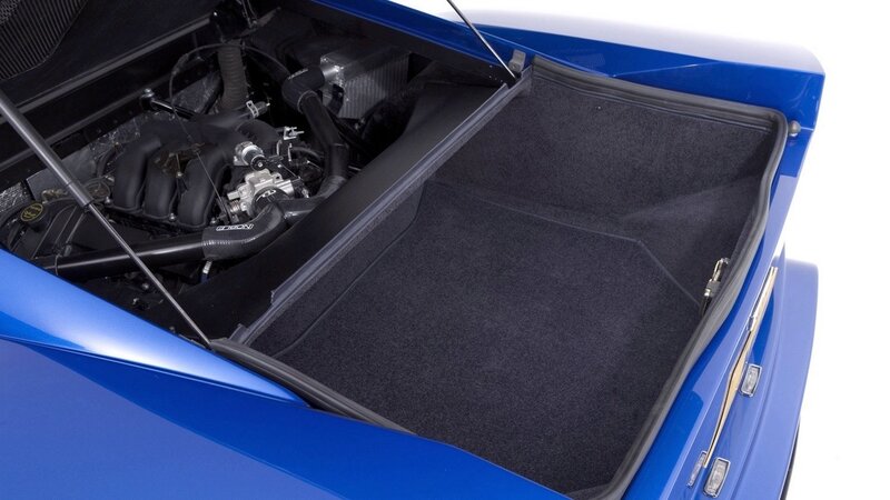 blue car engine bay