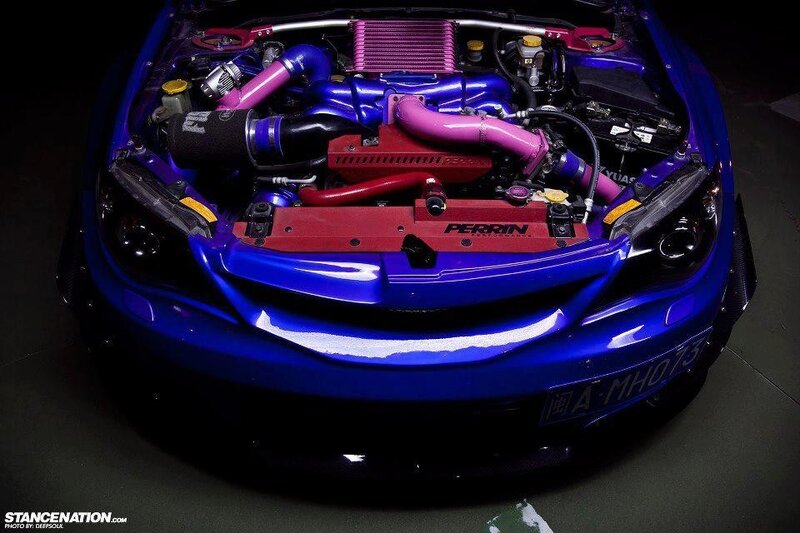 Blue Car Engine Bay — Dramatic, Night, Photograph