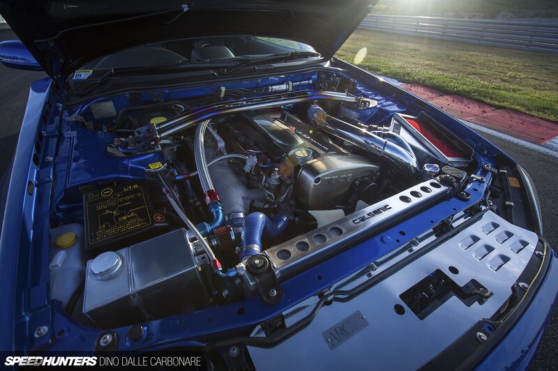 Blue Car Engine Bay — Dramatic