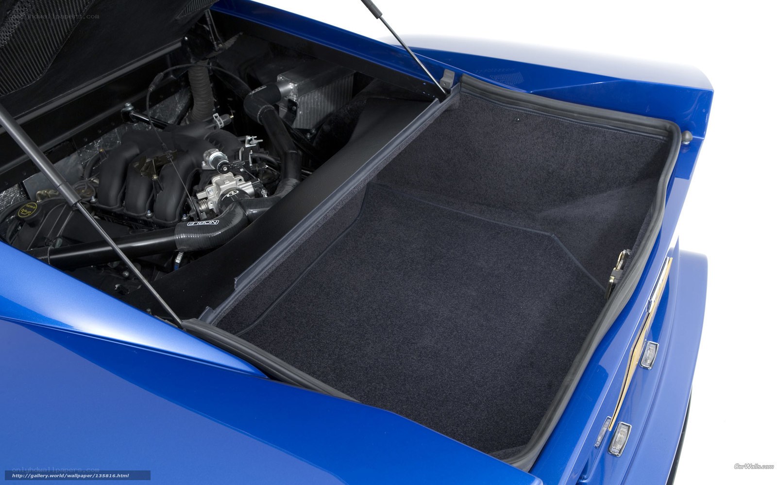 blue car engine bay