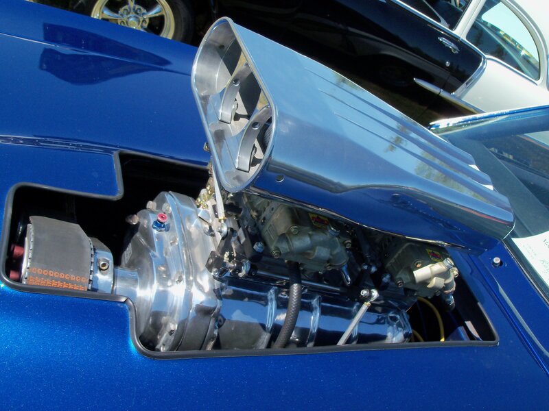 Blue car engine with supercharger