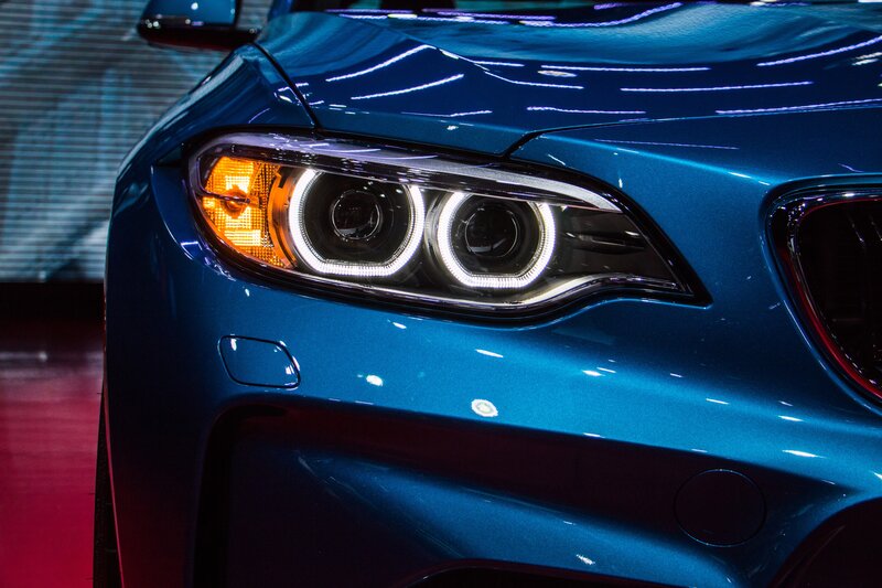 Blue Car Headlight — Dramatic, Photograph