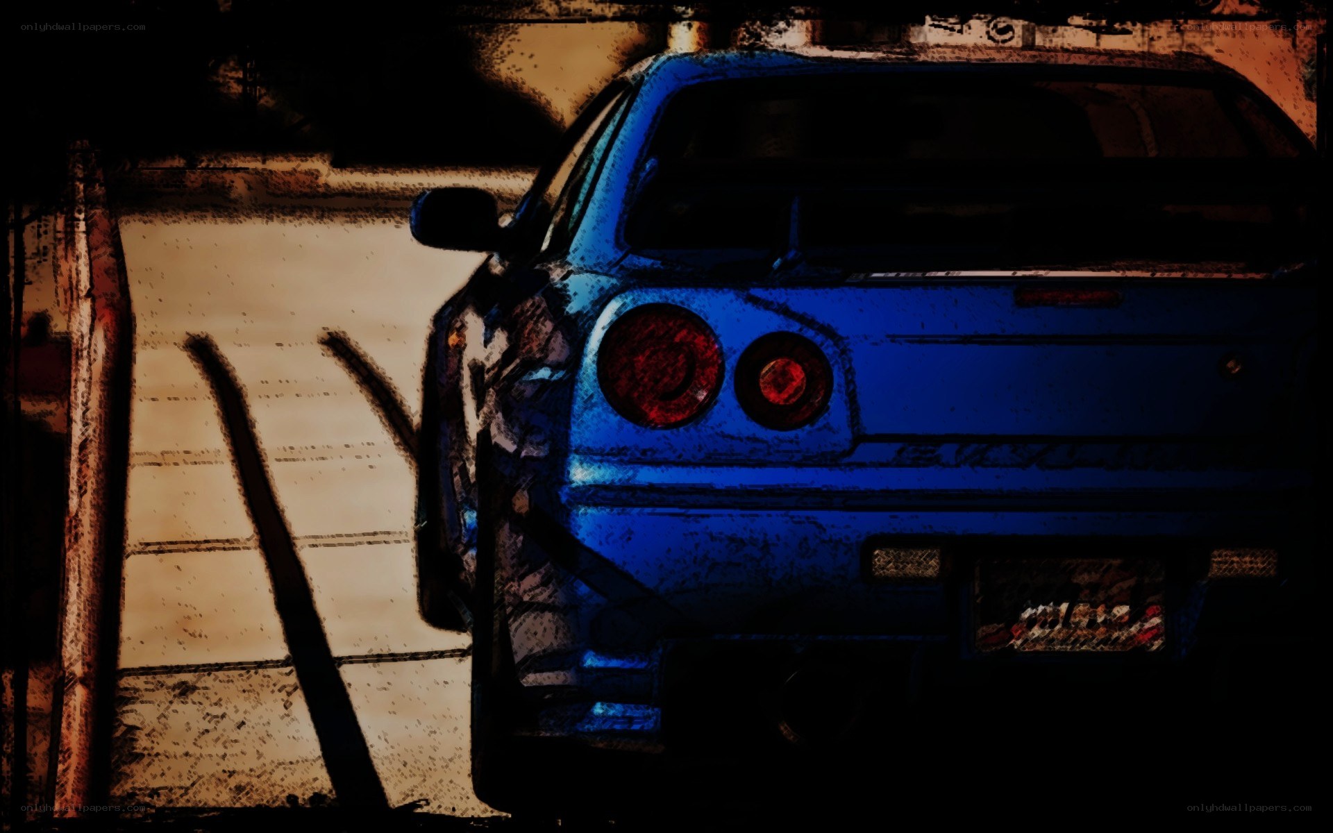 blue car in garage