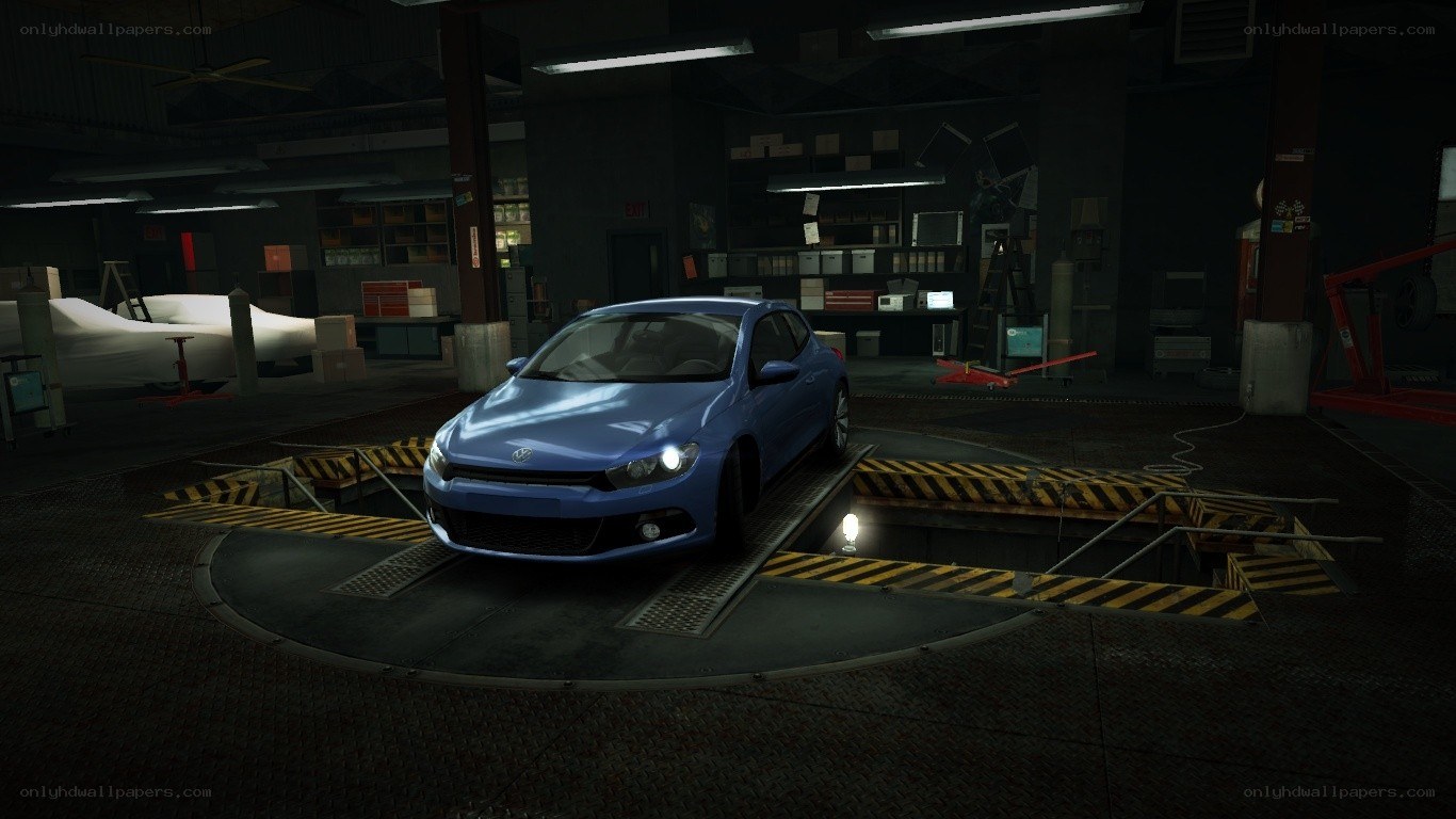 blue car in garage