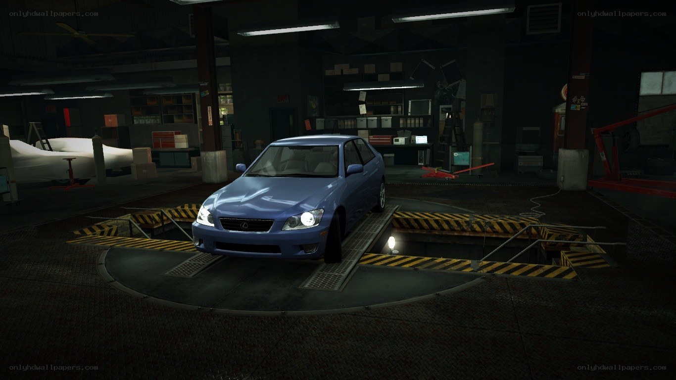 blue car in garage