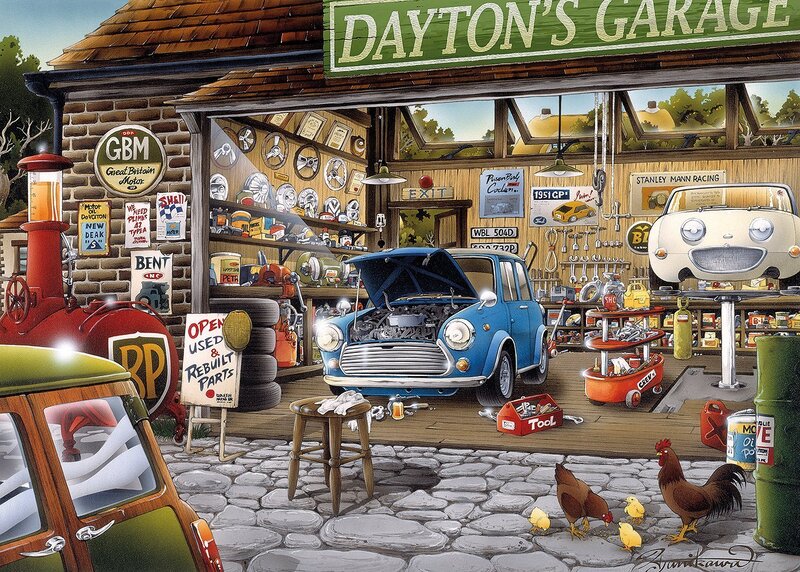 Blue Car in Garage — Busy