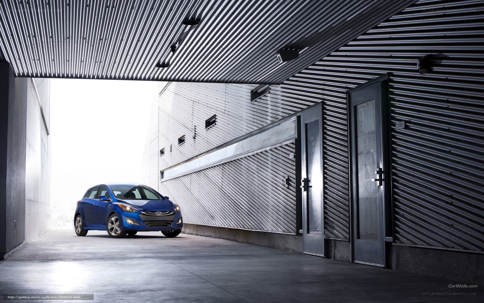 Blue car in modern garage