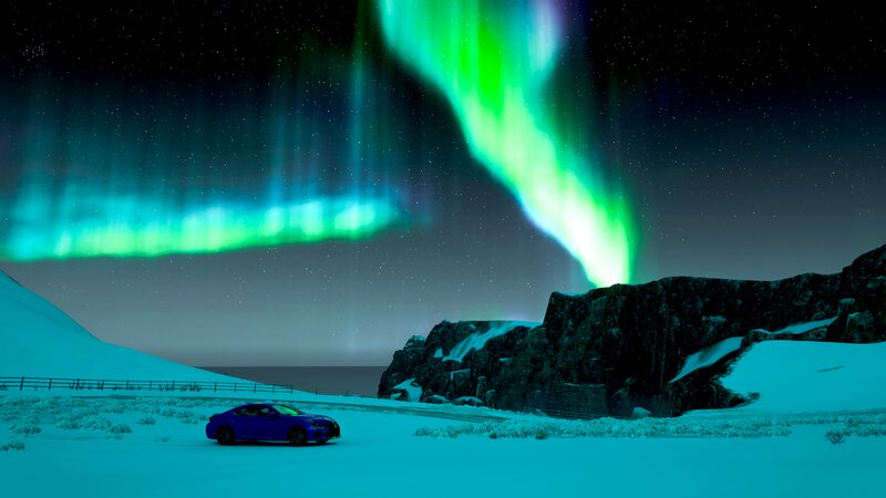 Blue Car in Snow — Green