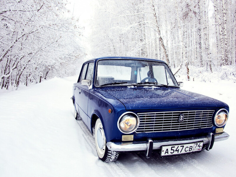 Blue Car in Snow — Serene