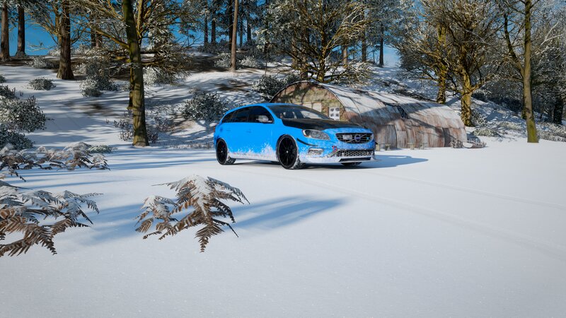 Blue Car in Snow — Serene, Winter