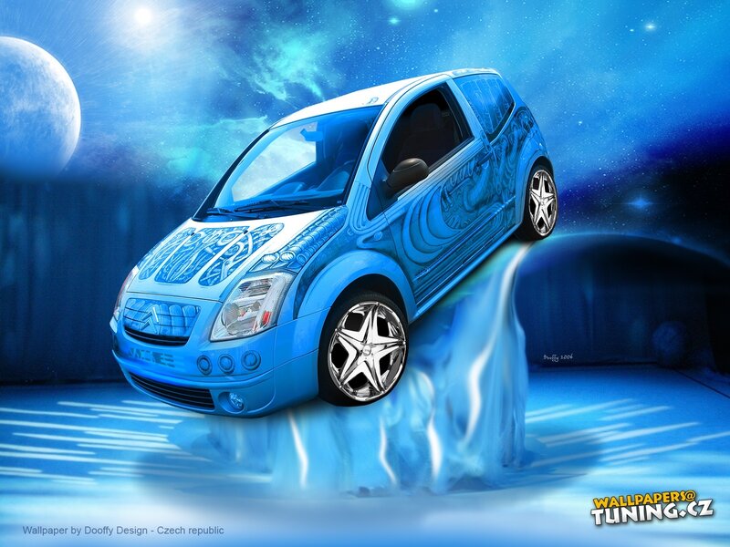 Blue car in space wallpaper