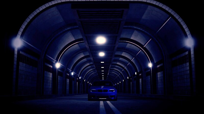 Blue Car in Tunnel — Dark