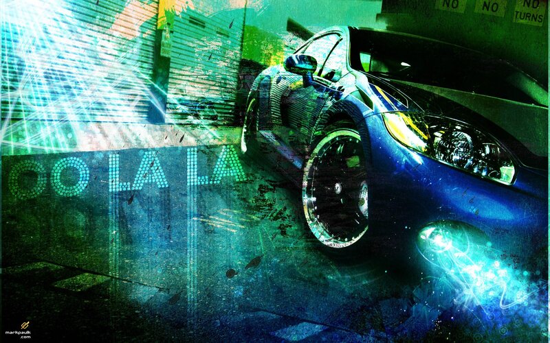 blue car in urban alley