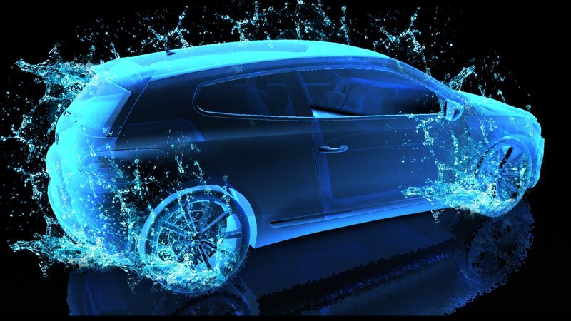 blue car in water splash