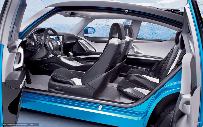 blue car interior with mountain view
