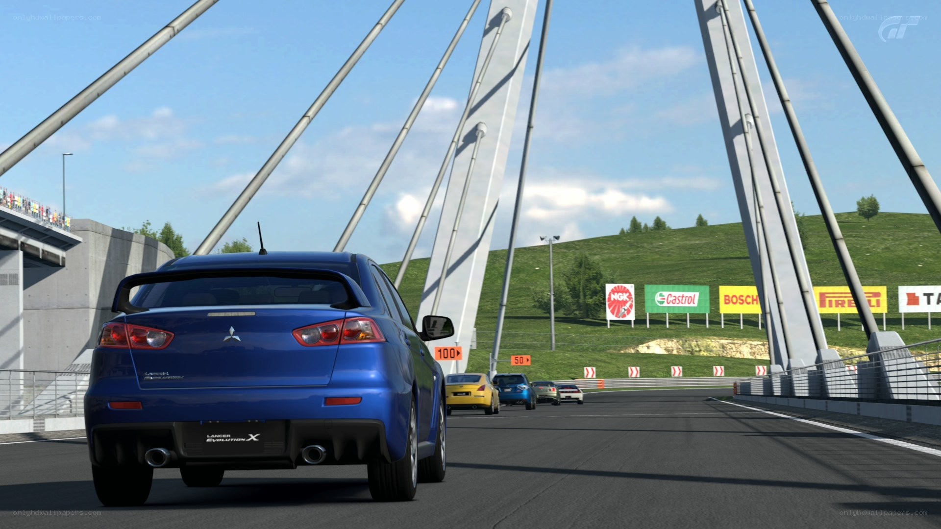 Blue car on a race track