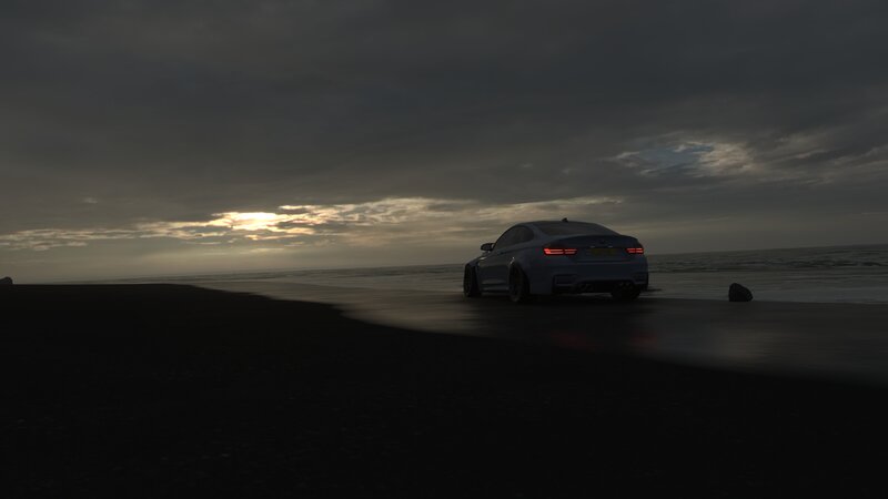 Blue Car on Beach — Black