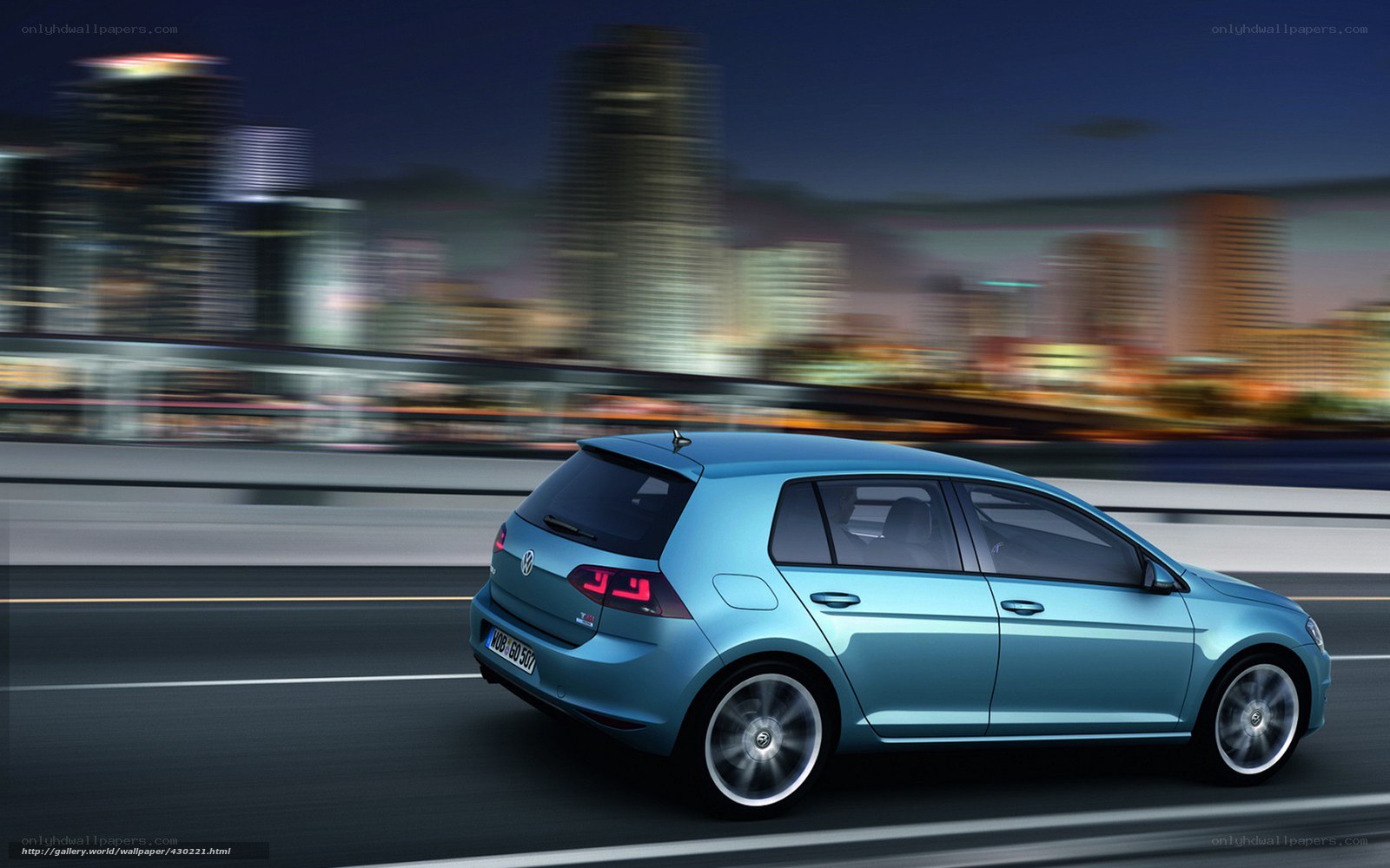 Blue car on city highway